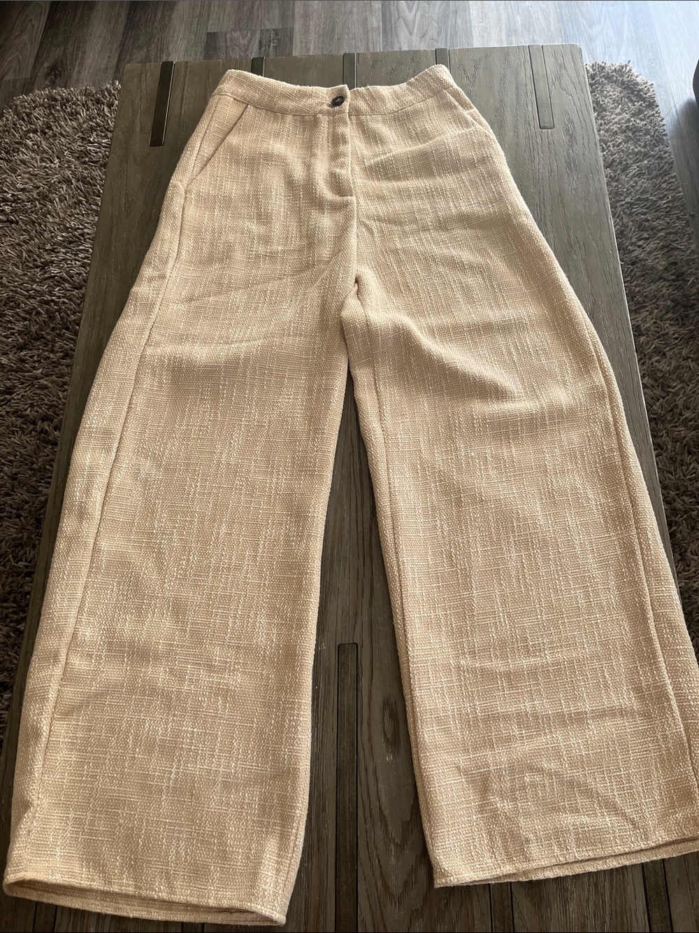 SHEIN Cream Textured Wide-Leg Pants